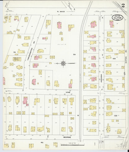 Sanborn Fire Insurance Map from Clyde, Sandusky County, Ohio (1911), Sheet #0002 - Historic Sanborn Fire Insurance Map Print, vintage old map wall art, antique decor, genealogy gift, Ohio Ohio map