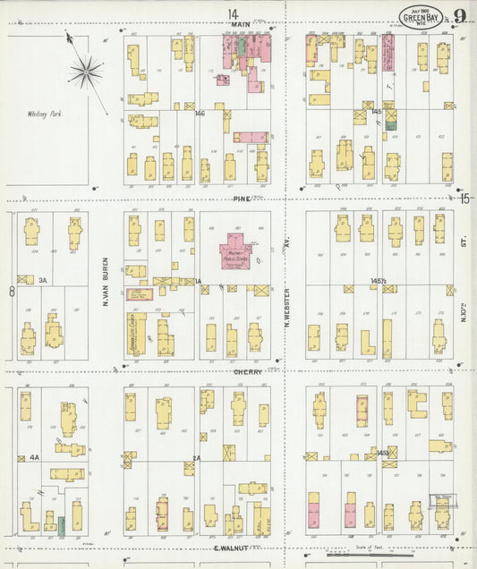 Sanborn Fire Insurance Map from Green Bay, Brown County, Wisconsin (1900), Sheet #0009 - Historic Sanborn Fire Insurance Map Print, vintage old map wall art, antique decor, genealogy gift, Wisconsin Wisconsin map