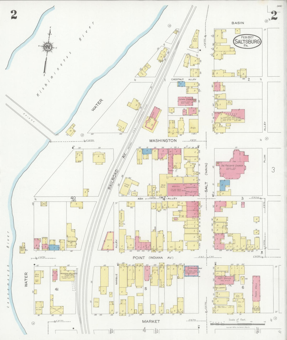 Sanborn Fire Insurance Map from Saltsburg, Indiana County, Pennsylvania (1927), Sheet #0002 - Historic Sanborn Fire Insurance Map Print, vintage old map wall art, antique decor, genealogy gift, Saltsburg Indiana map