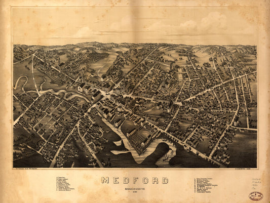 Medford, Massachusetts : 1880. (1880) – Historic Bird’s-Eye View Panorama Print