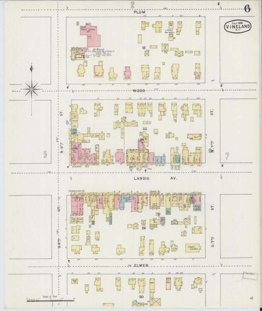 Sanborn Fire Insurance Map from Vineland, Cumberland County, New Jersey (1895), Sheet #0006 - Historic Sanborn Fire Insurance Map Print, vintage old map wall art, antique decor, genealogy gift, New Jersey New Jersey map