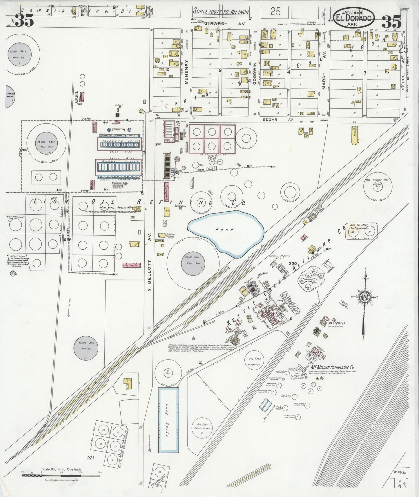Sanborn Fire Insurance Map from El Dorado, Union County, Arkansas (1929), Sheet #0035 - Complete Map Set gallery image, historic Sanborn map, vintage wall art, Arkansas Arkansas