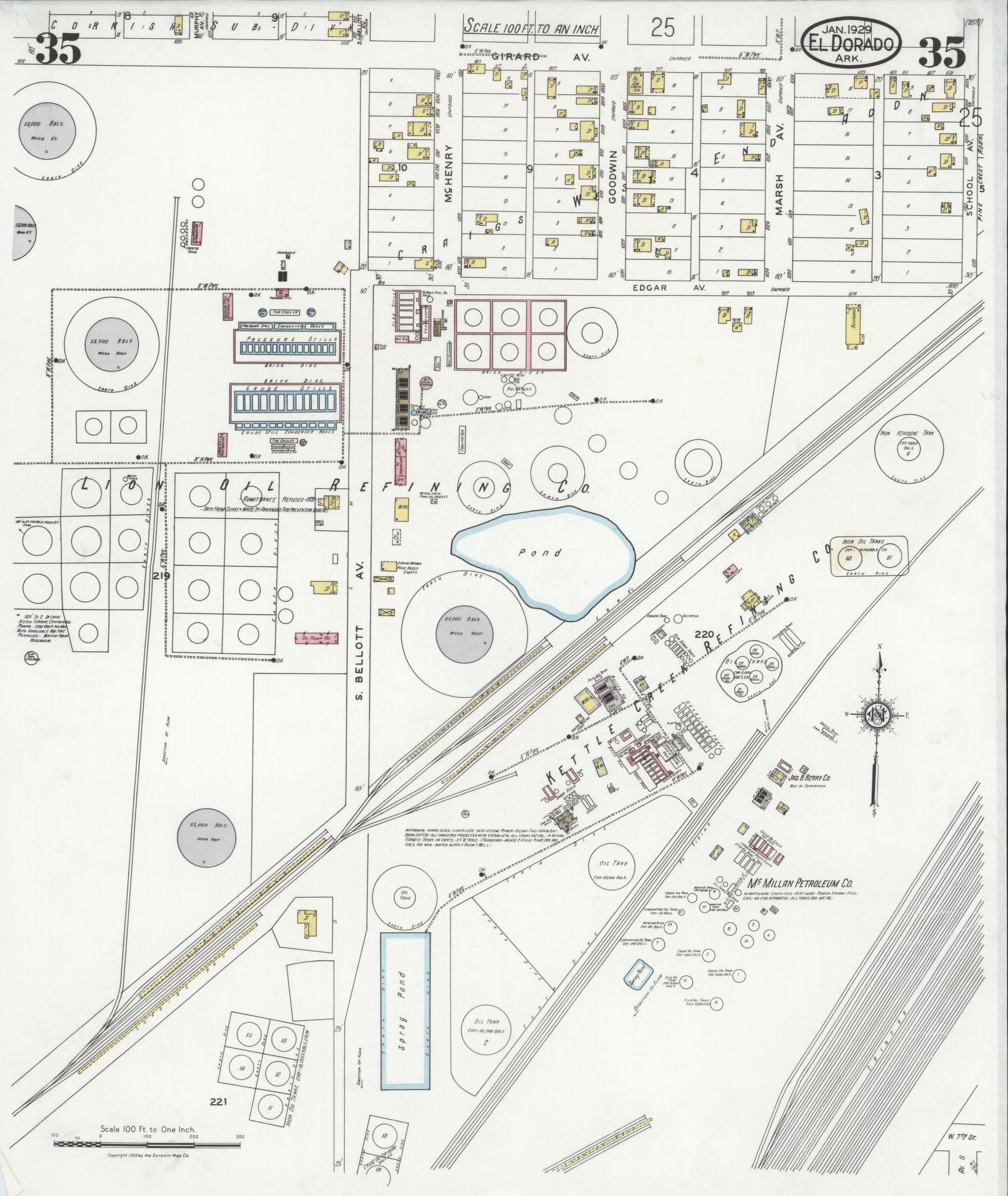 Sanborn Fire Insurance Map from El Dorado, Union County, Arkansas (1929), Sheet #0035 - Complete Map Set gallery image, historic Sanborn map, vintage wall art, Arkansas Arkansas