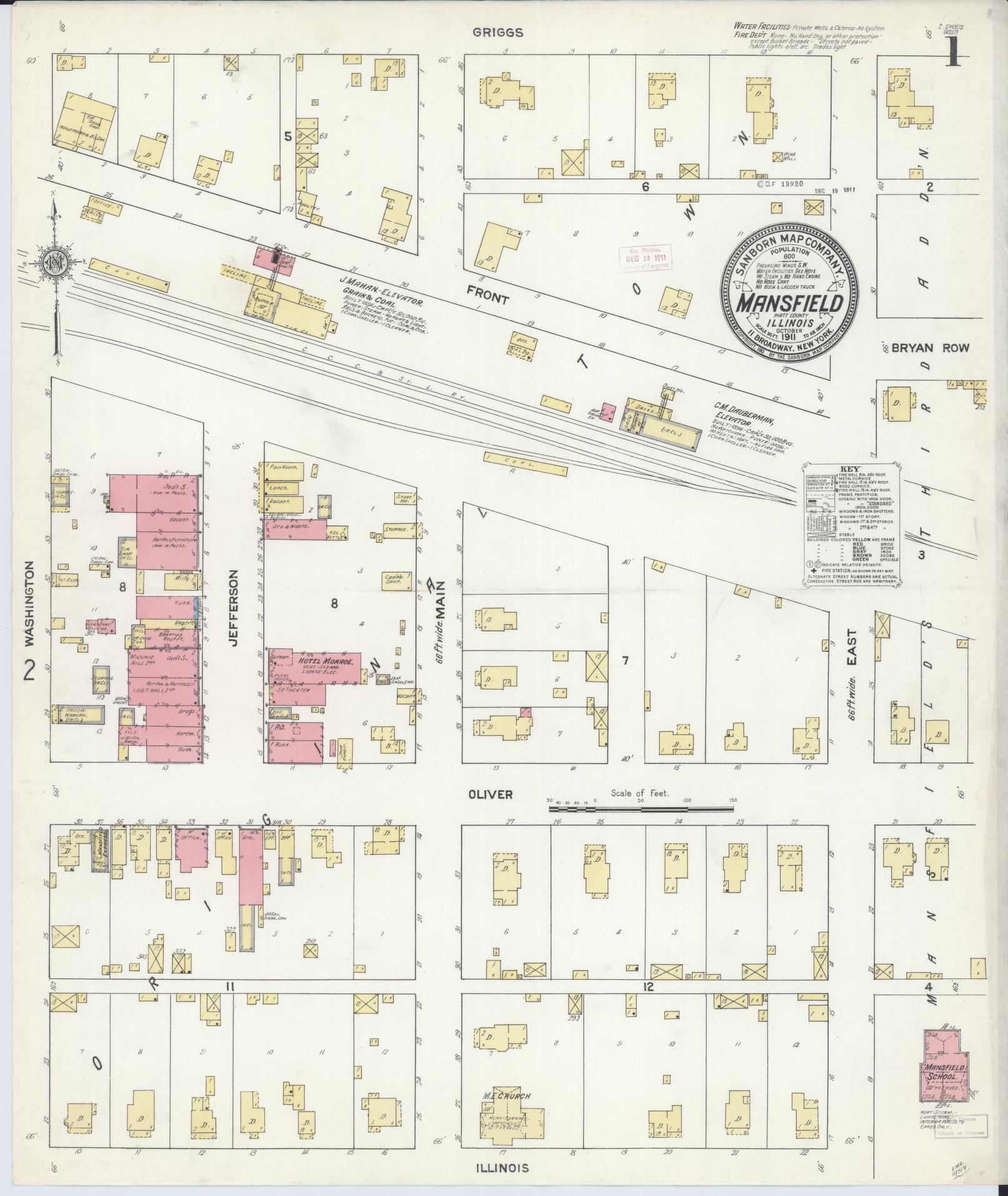 Sanborn Fire Insurance Map from Mansfield, Piatt County, Illinois (1911), Sheet #0001 - Complete Map Set gallery image, historic Sanborn map, vintage wall art, Illinois Illinois