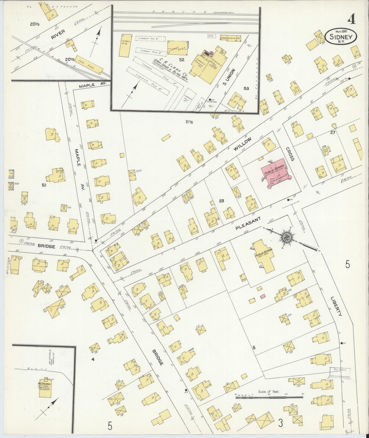 Sanborn Fire Insurance Map from Sidney, Delaware County, New York (1910), Sheet #0004 - Complete Map Set gallery image, historic Sanborn map, vintage wall art, New York New York
