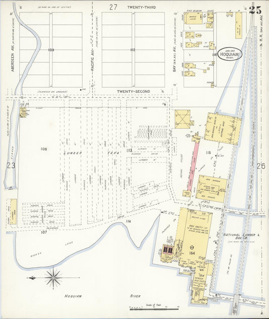 Sanborn Fire Insurance Map from Hoquiam, Grays Harbor County, Washington (1907), Sheet #0025 - Historic Sanborn Fire Insurance Map Print, vintage old map wall art, antique decor, genealogy gift, Washington Washington map