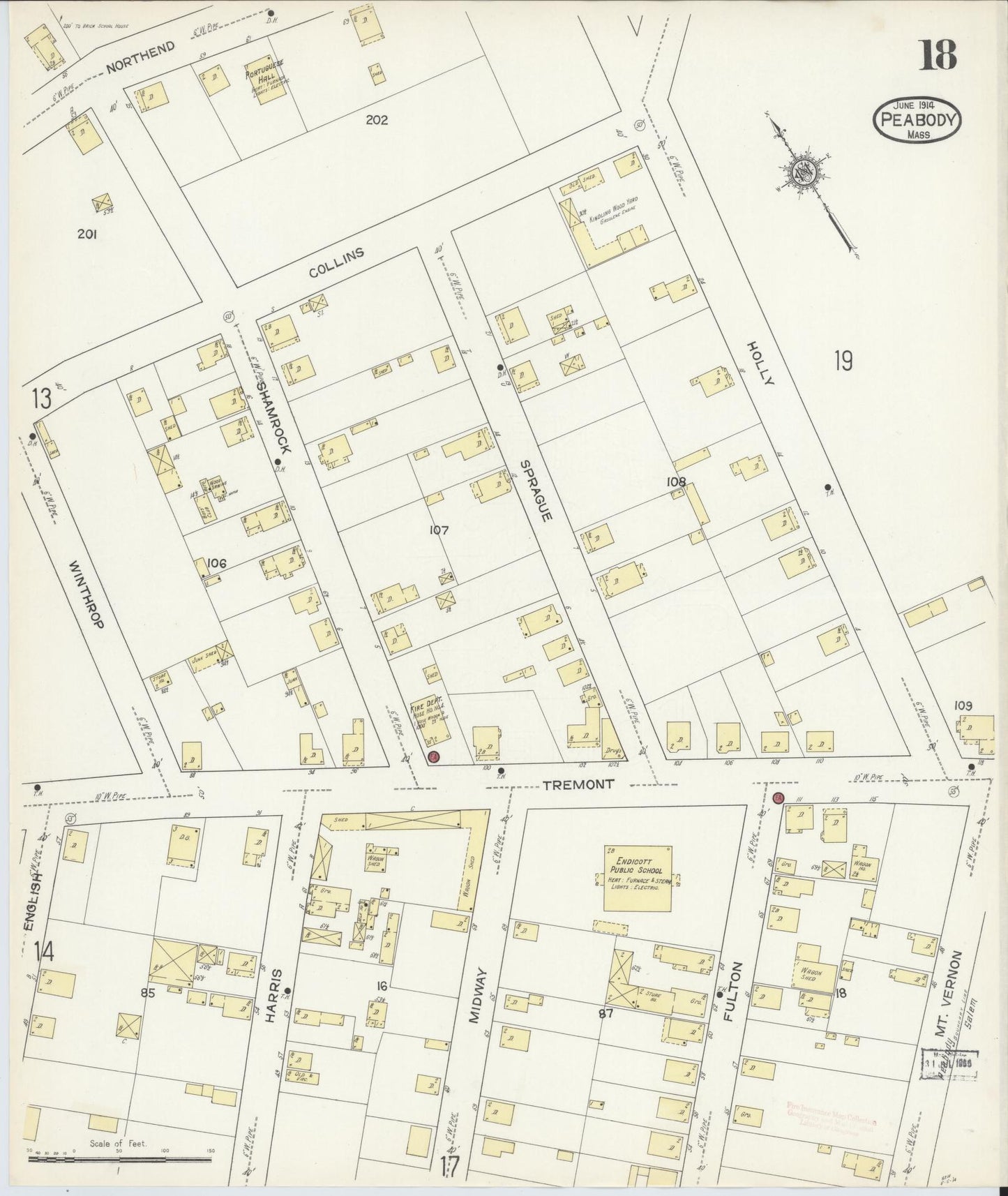 Sanborn Fire Insurance Map from Peabody, Essex County, Massachusetts (1914), Sheet #0018 - Complete Map Set gallery image, historic Sanborn map, vintage wall art, Massachusetts Massachusetts