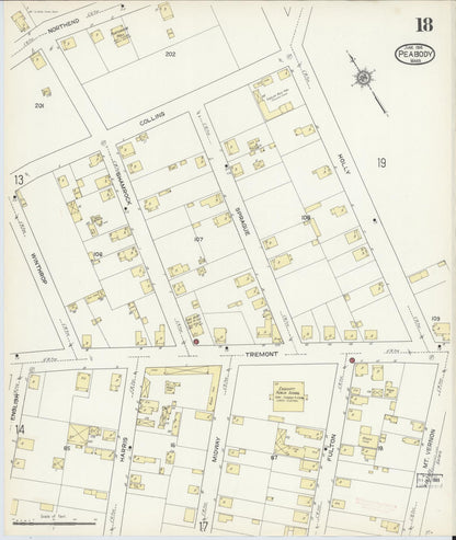 Sanborn Fire Insurance Map from Peabody, Essex County, Massachusetts (1914), Sheet #0018 - Complete Map Set gallery image, historic Sanborn map, vintage wall art, Massachusetts Massachusetts