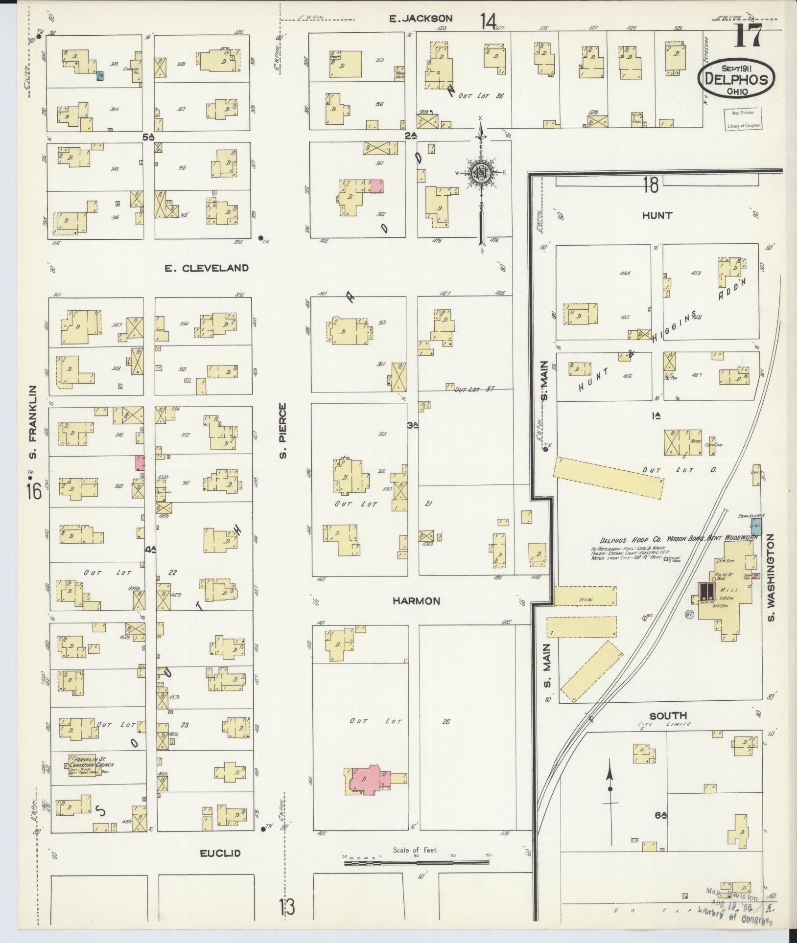 Sanborn Fire Insurance Map from Delphos, Van Wert And Allen Counties, Ohio (1911), Sheet #0017 - Historic Sanborn Fire Insurance Map Print, vintage old map wall art, antique decor, genealogy gift, Ohio Ohio map
