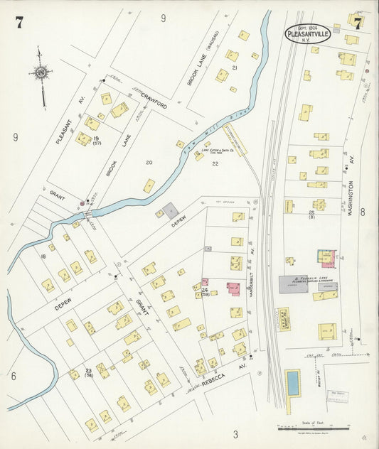 Sanborn Fire Insurance Map from Pleasantville, Westchester County, New York (1924), Sheet #0007 - Historic Sanborn Fire Insurance Map Print, vintage old map wall art, antique decor, genealogy gift, New York New York map