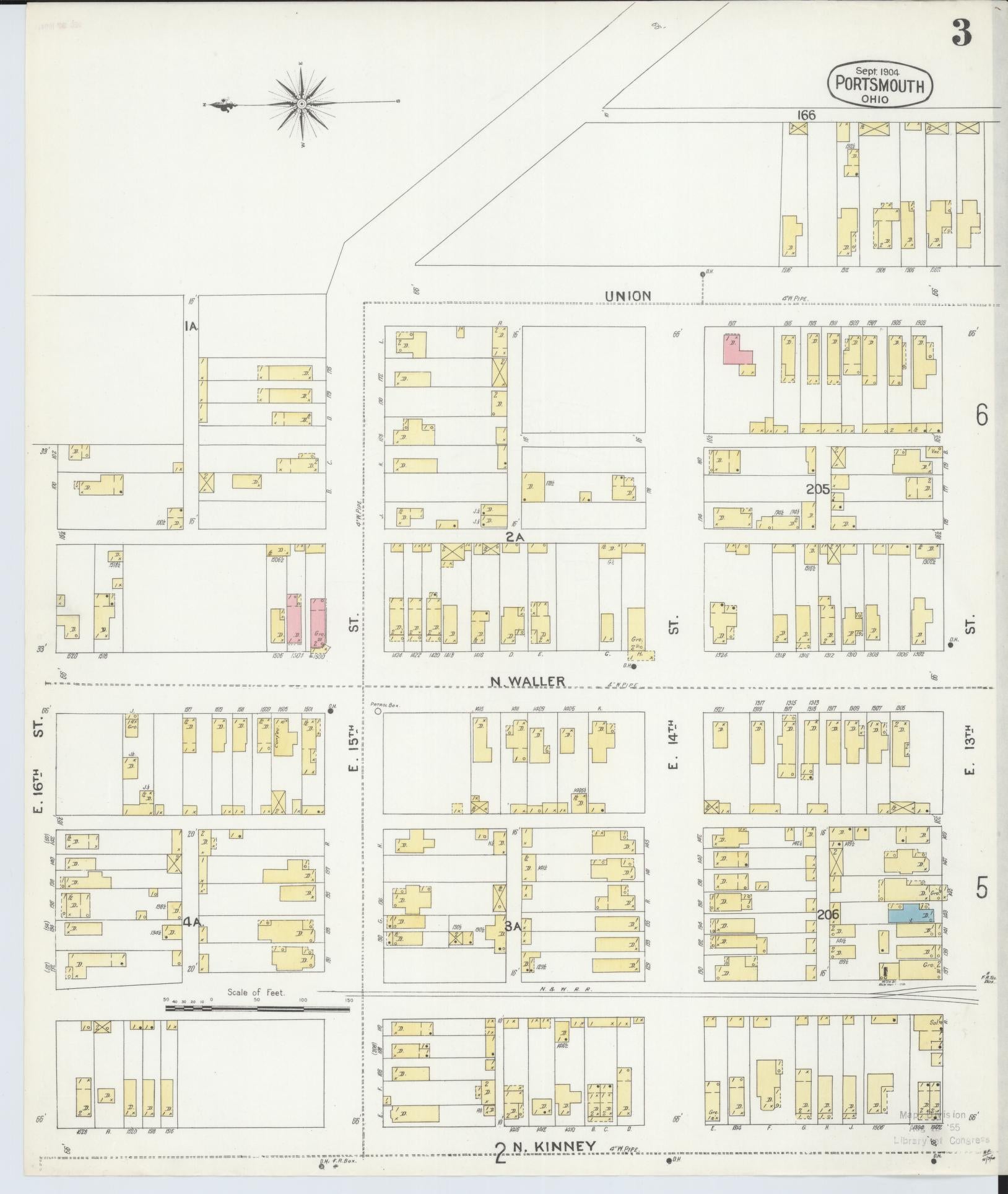 Sanborn Fire Insurance Map from Portsmouth, Scioto County, Ohio (1904), Sheet #0003 - Historic Sanborn Fire Insurance Map Print, vintage old map wall art, antique decor, genealogy gift, Ohio Ohio map