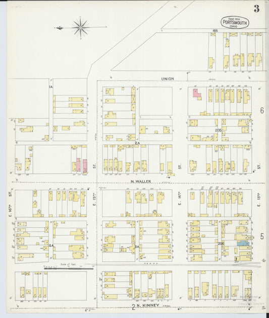 Sanborn Fire Insurance Map from Portsmouth, Scioto County, Ohio (1904), Sheet #0003 - Historic Sanborn Fire Insurance Map Print, vintage old map wall art, antique decor, genealogy gift, Ohio Ohio map