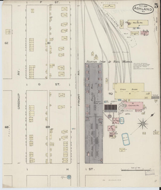 Sanborn Fire Insurance Map from Ashland, Boyd County, Kentucky (1886), Sheet #0005 - Historic Sanborn Fire Insurance Map Print, vintage old map wall art, antique decor, genealogy gift, Kentucky Kentucky map