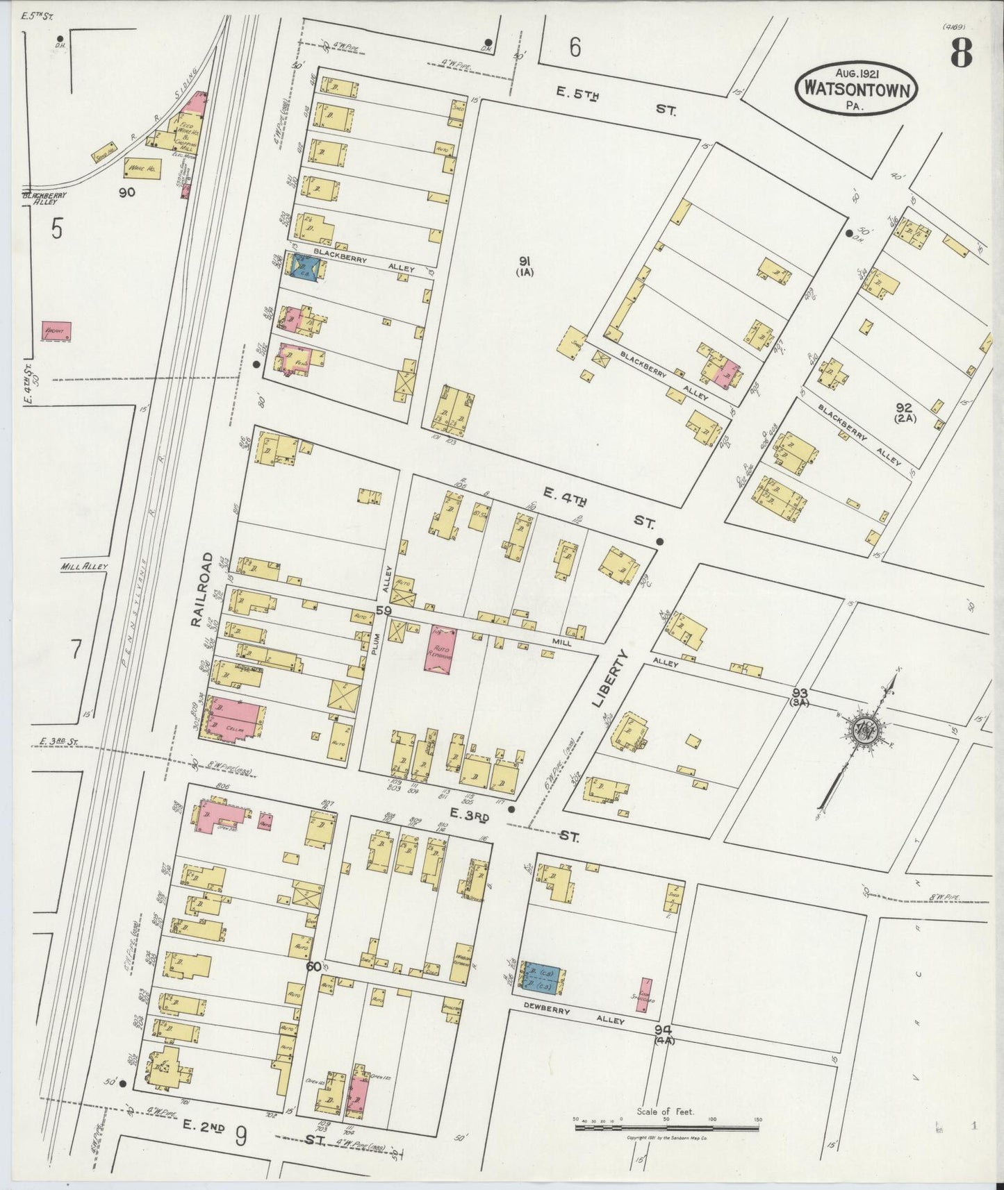Sanborn Fire Insurance Map from Watsontown, Northumberland County, Pennsylvania (1921), Sheet #0008 - Complete Map Set gallery image, historic Sanborn map, vintage wall art, Pennsylvania Pennsylvania