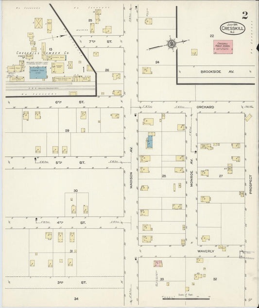Sanborn Fire Insurance Map from Cresskill, Bergen County, New Jersey (1914), Sheet #0002 - Historic Sanborn Fire Insurance Map Print, vintage old map wall art, antique decor, genealogy gift, New Jersey New Jersey map
