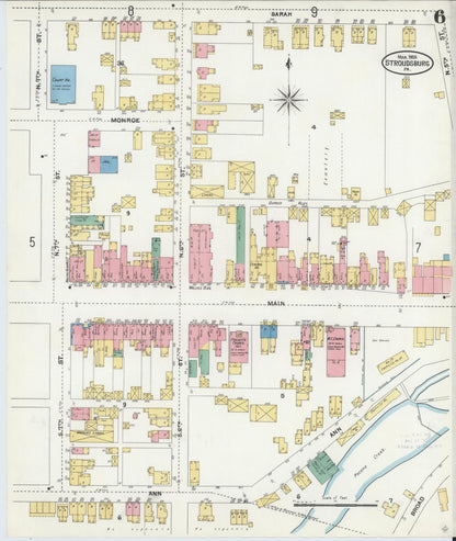 Sanborn Fire Insurance Map from Stroudsburg, Monroe County, Pennsylvania (1905), Sheet #0006 - Historic Sanborn Fire Insurance Map Print, vintage old map wall art, antique decor, genealogy gift, Pennsylvania Pennsylvania map