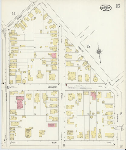 Sanborn Fire Insurance Map from New Bern, Craven County, North Carolina (1913), Sheet #0017 - Historic Sanborn Fire Insurance Map Print, vintage old map wall art, antique decor, genealogy gift, North Carolina North Carolina map