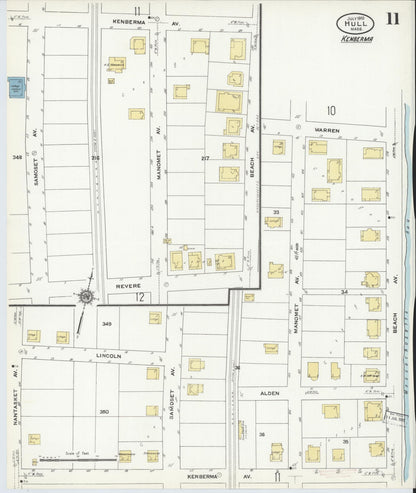 Sanborn Fire Insurance Map from Hull, Plymouth County, Massachusetts (1910), Sheet #0011 - Historic Sanborn Fire Insurance Map Print, vintage old map wall art, antique decor, genealogy gift, Massachusetts Massachusetts map
