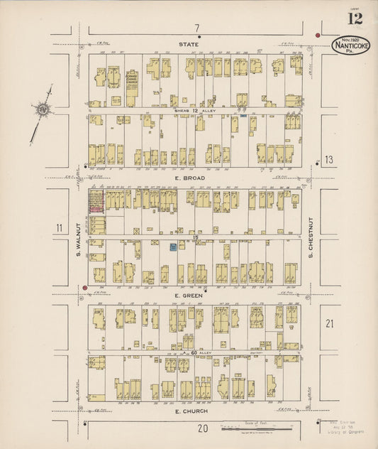 Sanborn Fire Insurance Map from Nanticoke, Luzerne County, Pennsylvania (1920), Sheet #0012 - Historic Sanborn Fire Insurance Map Print, vintage old map wall art, antique decor, genealogy gift, Pennsylvania Pennsylvania map
