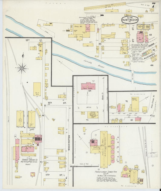 Sanborn Fire Insurance Map from Huntingdon, Huntingdon County, Pennsylvania (1896), Sheet #0007 - Historic Sanborn Fire Insurance Map Print, vintage old map wall art, antique decor, genealogy gift, Pennsylvania Pennsylvania map