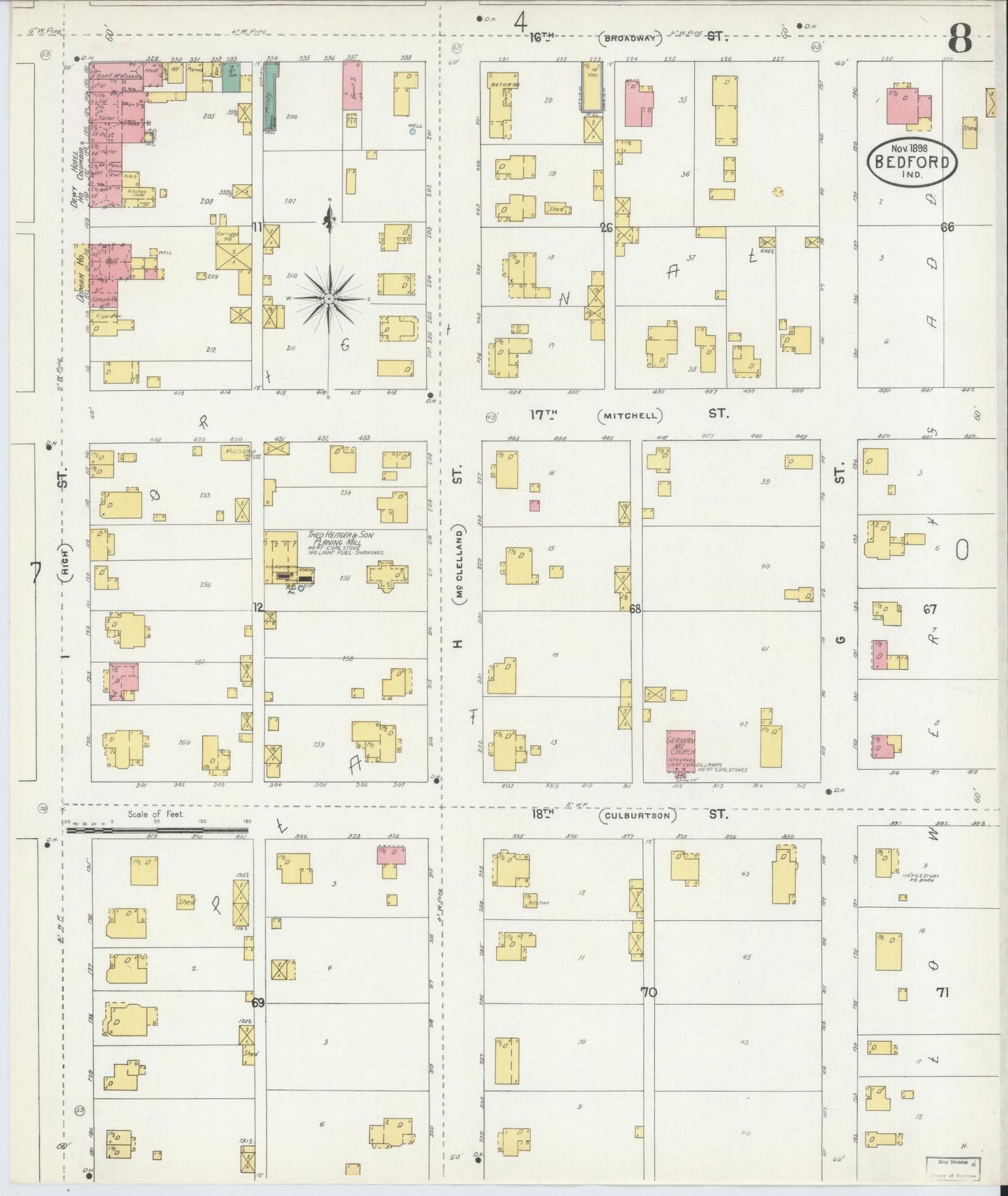 Sanborn Fire Insurance Map from Bedford, Lawrence County, Indiana (1898), Sheet #0008 - Complete Map Set gallery image, historic Sanborn map, vintage wall art, Indiana Indiana