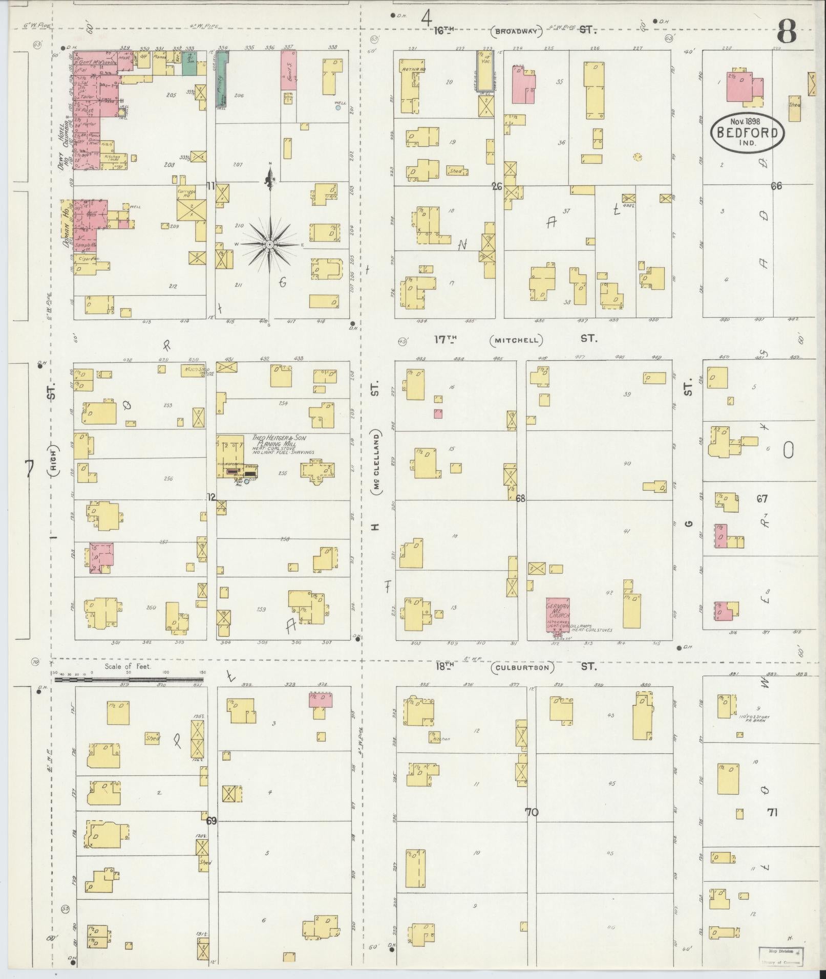 Sanborn Fire Insurance Map from Bedford, Lawrence County, Indiana (1898), Sheet #0008 - Complete Map Set gallery image, historic Sanborn map, vintage wall art, Indiana Indiana