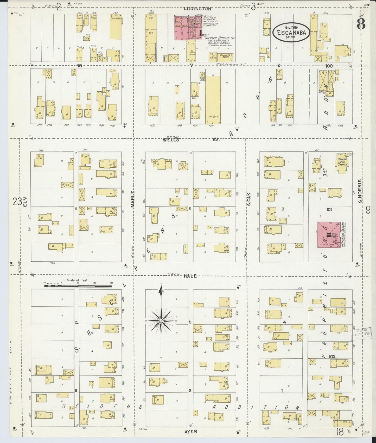 Sanborn Fire Insurance Map from Escanaba, Delta County, Michigan (1906), Sheet #0008 - Historic Sanborn Fire Insurance Map Print, vintage old map wall art, antique decor, genealogy gift, Michigan Michigan map