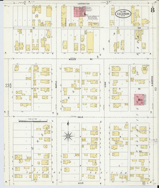 Sanborn Fire Insurance Map from Escanaba, Delta County, Michigan (1906), Sheet #0008 - Historic Sanborn Fire Insurance Map Print, vintage old map wall art, antique decor, genealogy gift, Michigan Michigan map