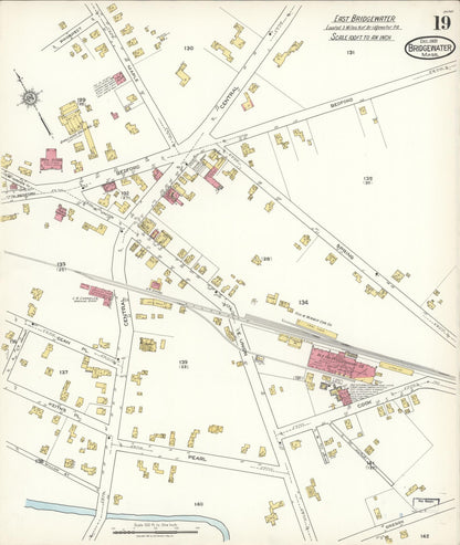 Sanborn Fire Insurance Map from Bridgewater, Plymouth County, Massachusetts (1921), Sheet #0019 - Historic Sanborn Fire Insurance Map Print, vintage old map wall art, antique decor, genealogy gift, Massachusetts Massachusetts map