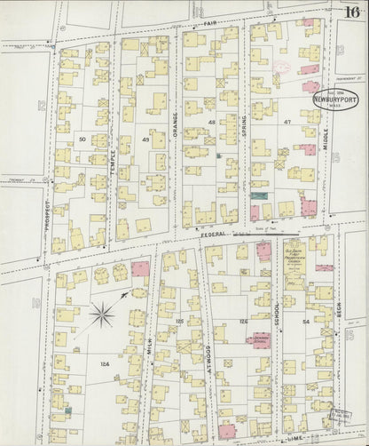 Sanborn Fire Insurance Map from Newburyport, Essex County, Massachusetts (1894), Sheet #0016 - Historic Sanborn Fire Insurance Map Print, vintage old map wall art, antique decor, genealogy gift, Massachusetts Massachusetts map
