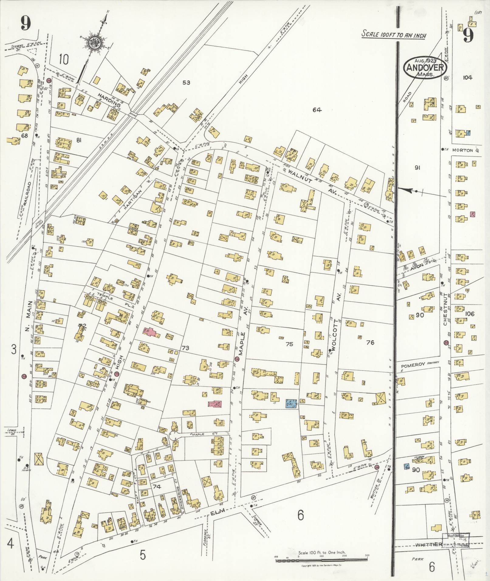 Sanborn Fire Insurance Map from Andover, Essex County, Massachusetts (1923), Sheet #0009 - Complete Map Set gallery image, historic Sanborn map, vintage wall art, Massachusetts Massachusetts