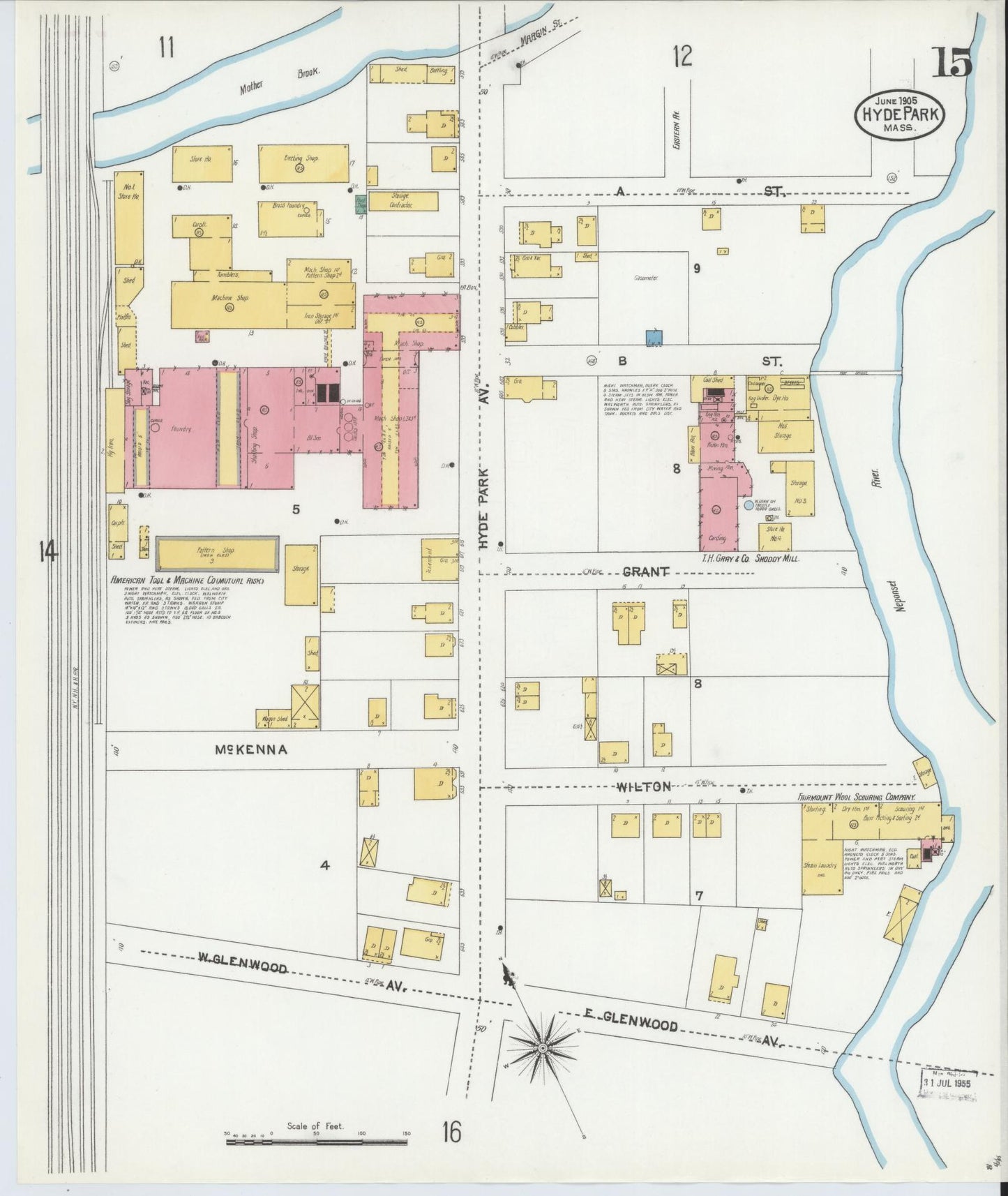 Sanborn Fire Insurance Map from Hyde Park, Norfolk County, Massachusetts (1905), Sheet #0015 - Complete Map Set gallery image, historic Sanborn map, vintage wall art, Massachusetts Massachusetts