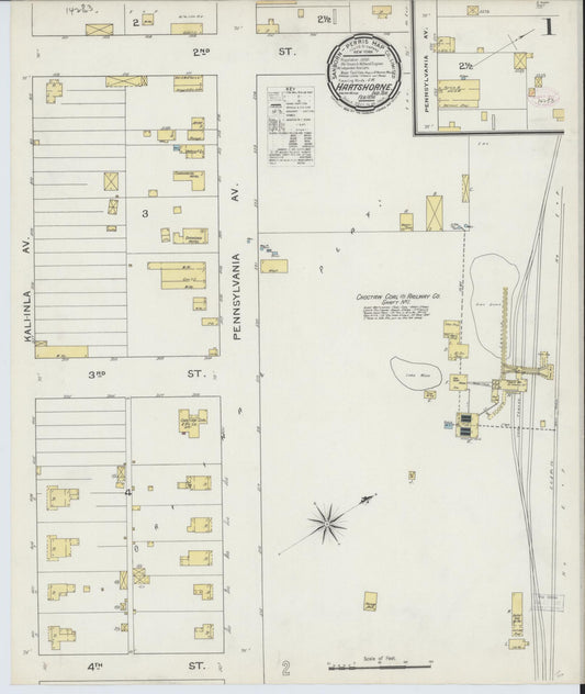 Sanborn Fire Insurance Map from Hartshorne, Pittsburg County, Oklahoma (1894), Sheet #0001 - Historic Sanborn Fire Insurance Map Print, vintage old map wall art, antique decor, genealogy gift, Oklahoma Oklahoma map