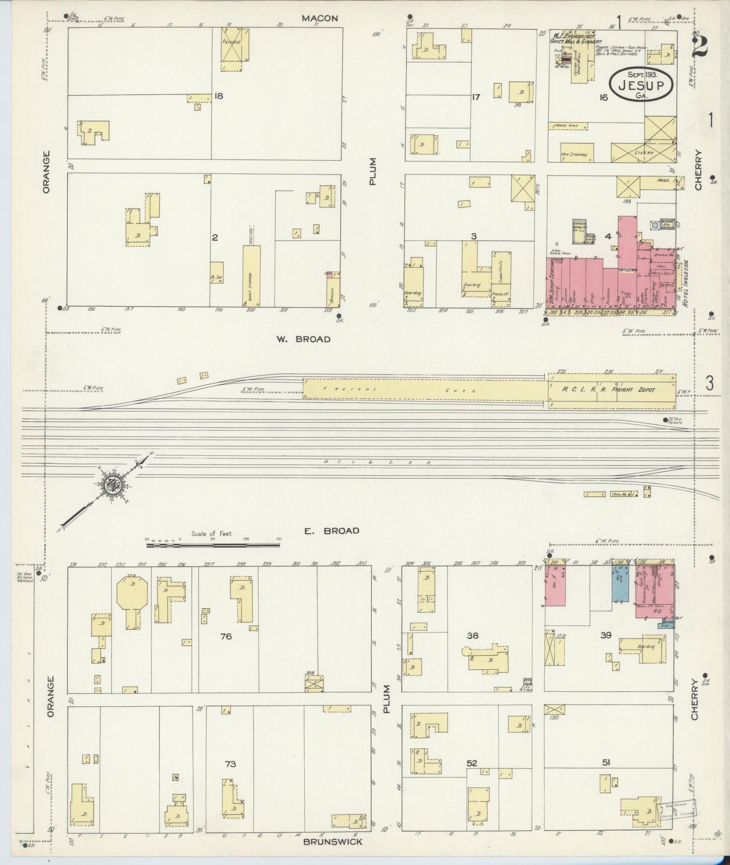 Sanborn Fire Insurance Map from Jesup, Wayne County, Georgia (1913), Sheet #0002 - Complete Map Set gallery image, historic Sanborn map, vintage wall art, Georgia Georgia
