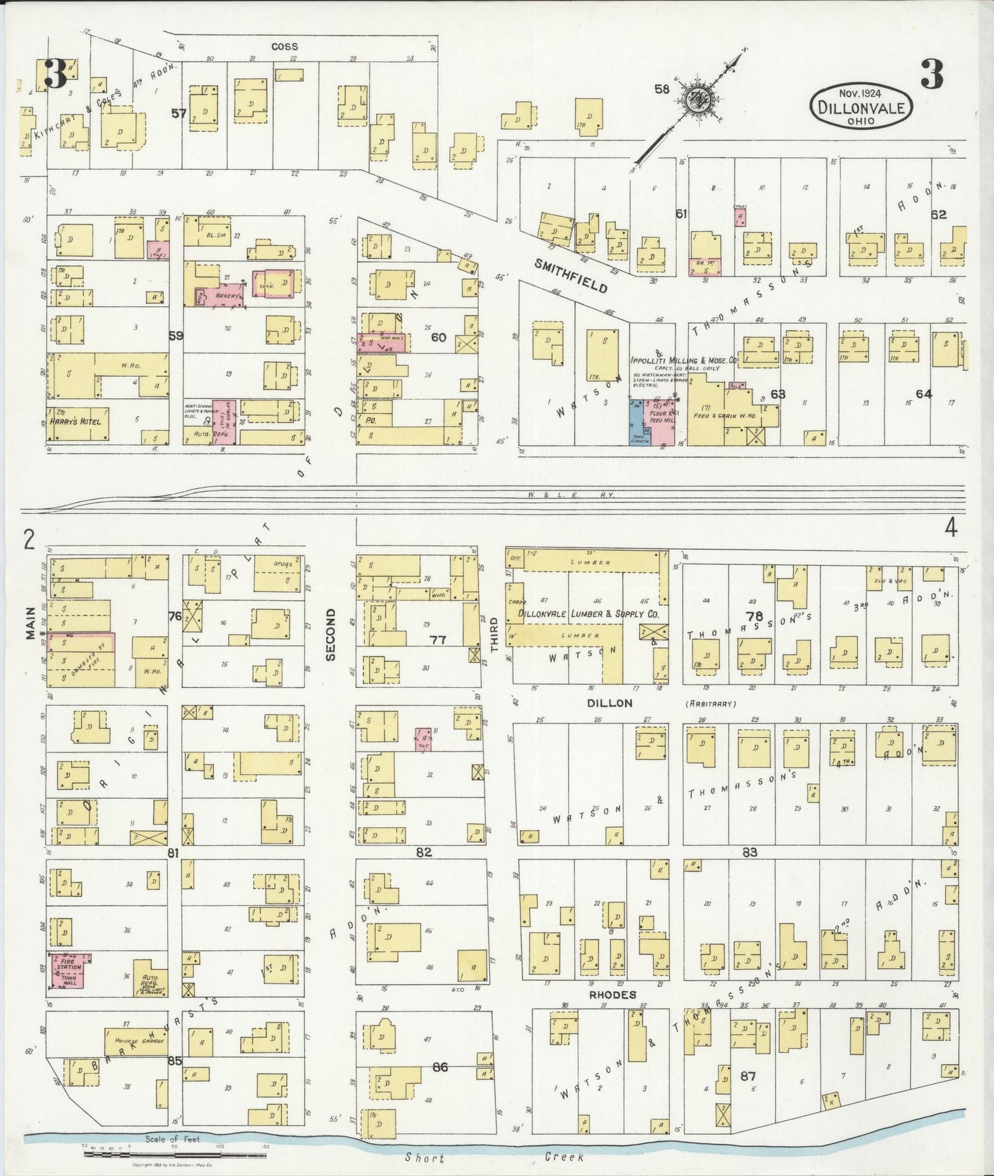 Sanborn Fire Insurance Map from Dillonvale, Jefferson County, Ohio (1924), Sheet #0003 - Complete Map Set gallery image, historic Sanborn map, vintage wall art, Ohio Ohio