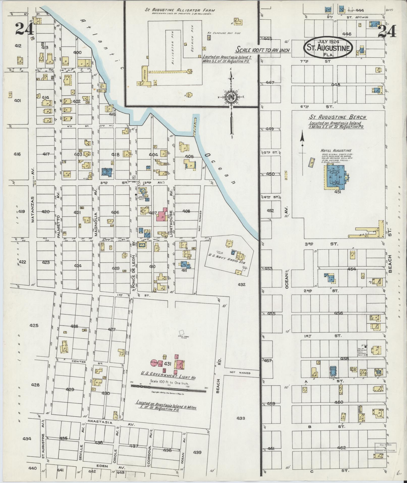 Sanborn Fire Insurance Map from Saint Augustine, Saint John's County, Florida (1924), Sheet #0024 - Complete Map Set gallery image, historic Sanborn map, vintage wall art, Florida Florida