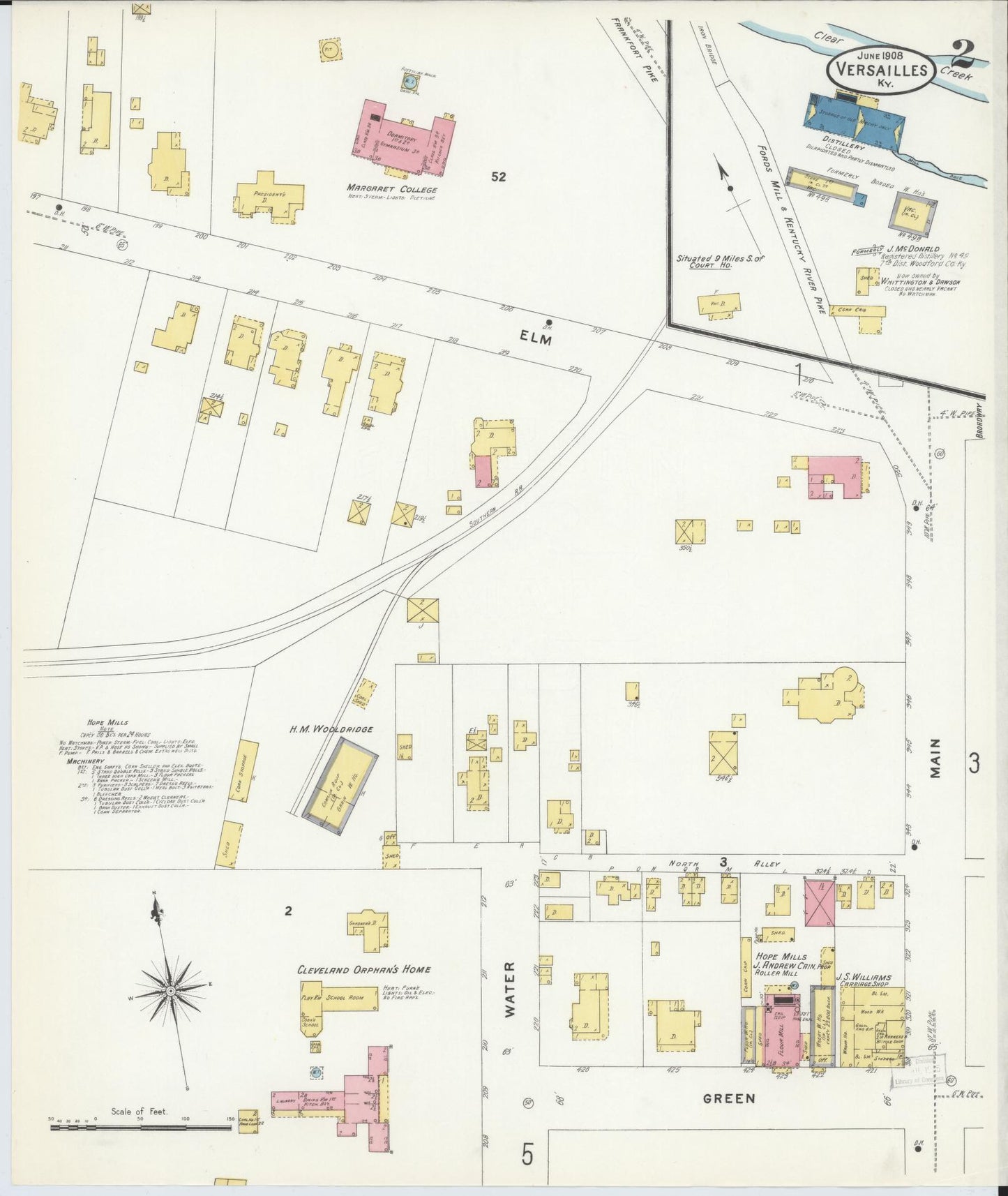Sanborn Fire Insurance Map from Versailles, Woodford County, Kentucky (1908), Sheet #0002 - Complete Map Set gallery image, historic Sanborn map, vintage wall art, Kentucky Kentucky