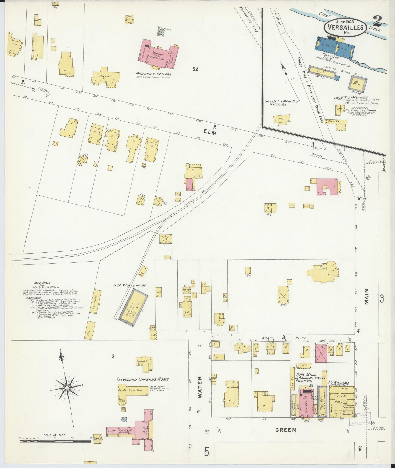 Sanborn Fire Insurance Map from Versailles, Woodford County, Kentucky (1908), Sheet #0002 - Complete Map Set gallery image, historic Sanborn map, vintage wall art, Kentucky Kentucky