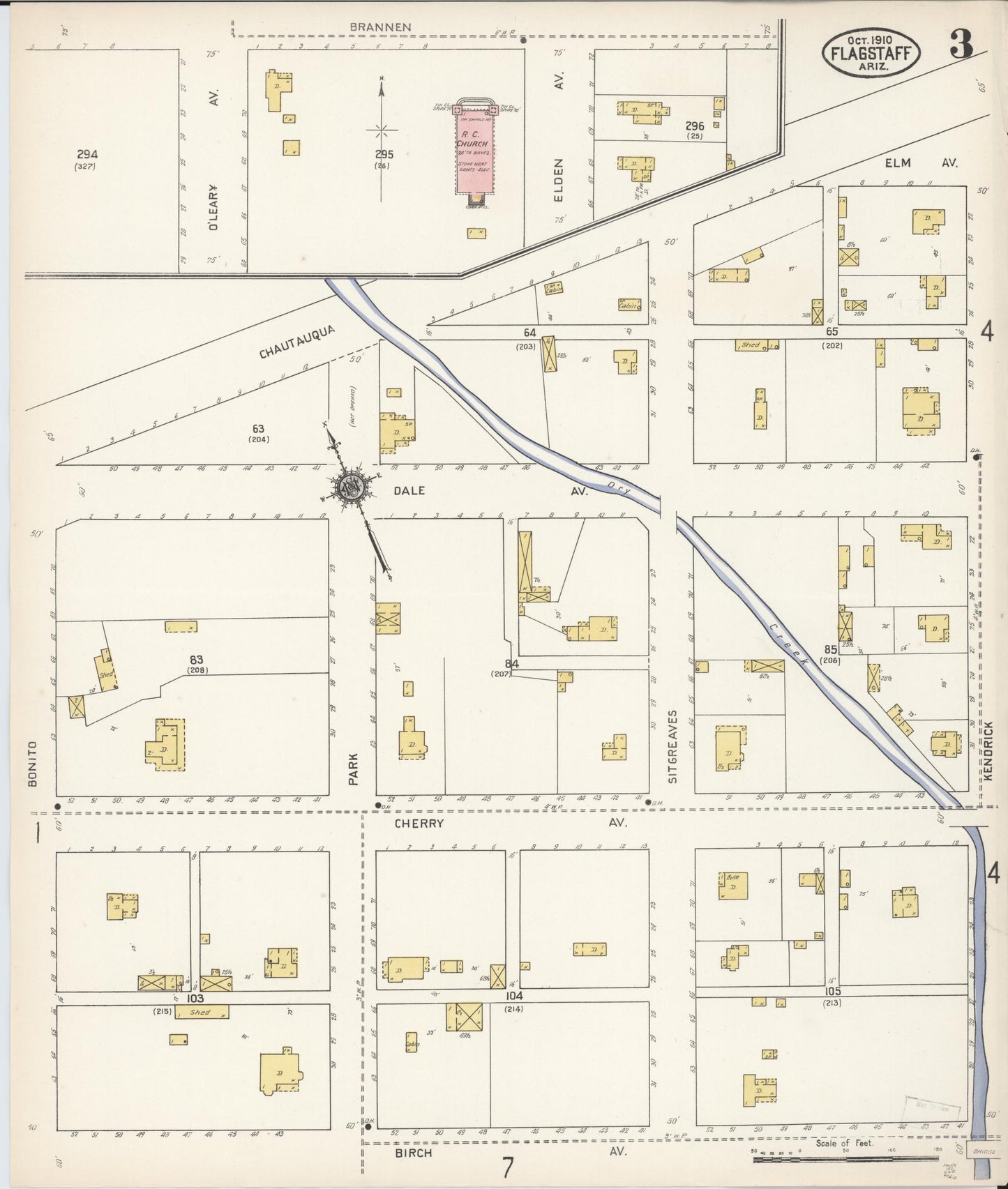 Sanborn Fire Insurance Map from Flagstaff, Coconino County, Arizona (1910), Sheet #0003 - Complete Map Set gallery image, historic Sanborn map, vintage wall art, Arizona Arizona