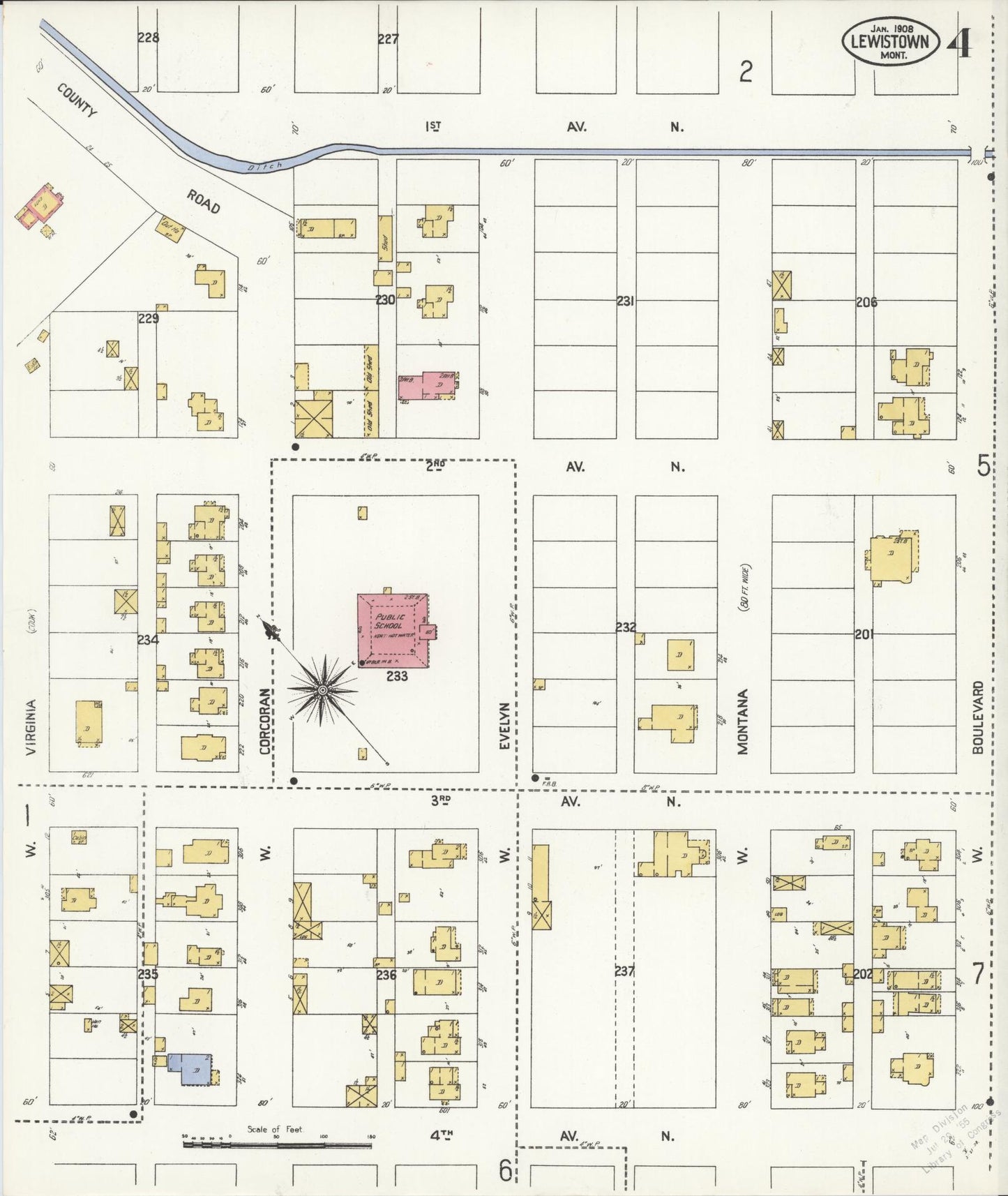 Sanborn Fire Insurance Map from Lewistown, Fergus County, Montana (1908), Sheet #0004 - Complete Map Set gallery image, historic Sanborn map, vintage wall art, Montana Montana