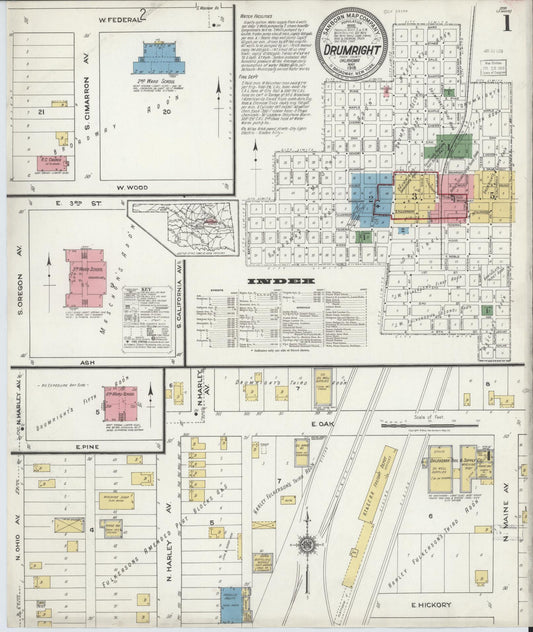 Sanborn Fire Insurance Map from Drumwright, Creek County, Oklahoma (1918), Sheet #0001 - Historic Sanborn Fire Insurance Map Print, vintage old map wall art, antique decor, genealogy gift, Oklahoma Oklahoma map