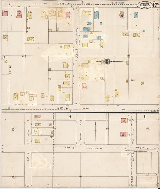 Sanborn Fire Insurance Map from Rexburg, Madison County, Idaho (1943), Sheet #0017 - Historic Sanborn Fire Insurance Map Print, vintage old map wall art, antique decor, genealogy gift, Idaho Idaho map