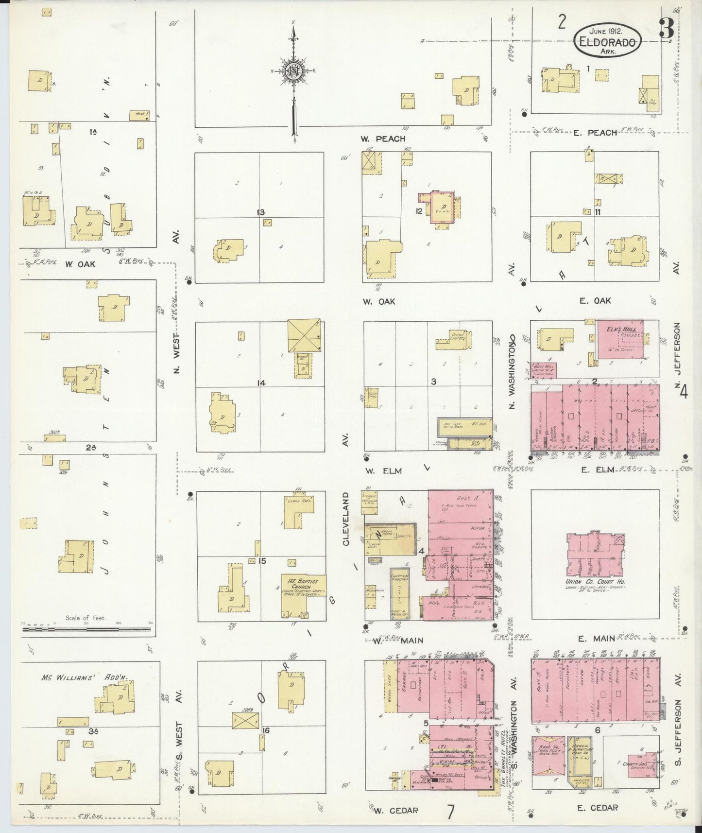 Sanborn Fire Insurance Map from El Dorado, Union County, Arkansas (1912), Sheet #0003 - Complete Map Set gallery image, historic Sanborn map, vintage wall art, Arkansas Arkansas