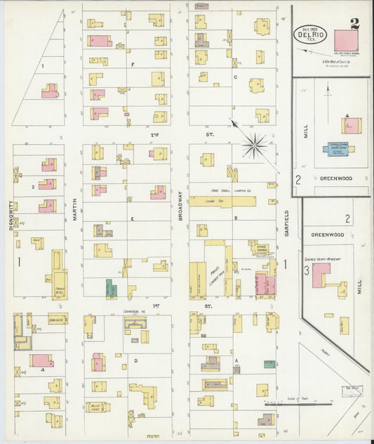 Sanborn Fire Insurance Map from Del Rio, Val Verde County, Texas (1905), Sheet #0002 - Historic Sanborn Fire Insurance Map Print, vintage old map wall art, antique decor, genealogy gift, Texas Texas map