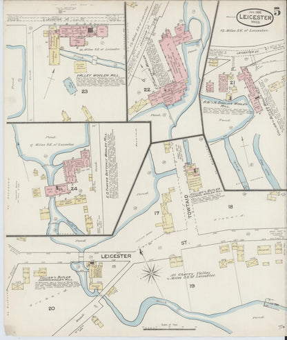 Sanborn Fire Insurance Map from Leicester, Worcester County, Massachusetts (1888), Sheet #0005 - Historic Sanborn Fire Insurance Map Print, vintage old map wall art, antique decor, genealogy gift, Massachusetts Massachusetts map