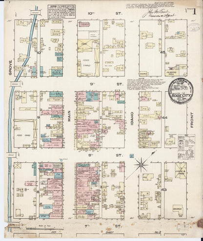 Sanborn Fire Insurance Map from Boise, Ada County, Idaho (1884), Sheet #0001 - Complete Map Set gallery image, historic Sanborn map, vintage wall art, Idaho Idaho