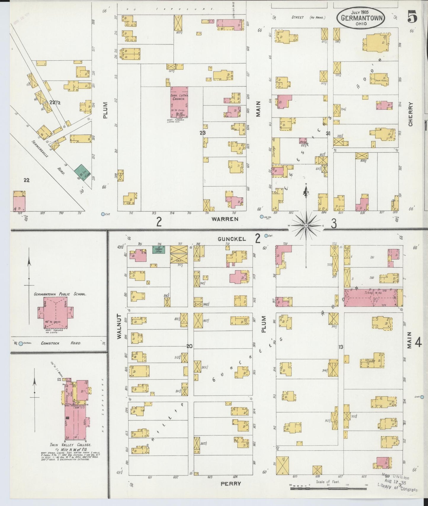 Sanborn Fire Insurance Map from Germantown, Montgomery County, Ohio (1905), Sheet #0005 - Historic Sanborn Fire Insurance Map Print, vintage old map wall art, antique decor, genealogy gift, Ohio Ohio map