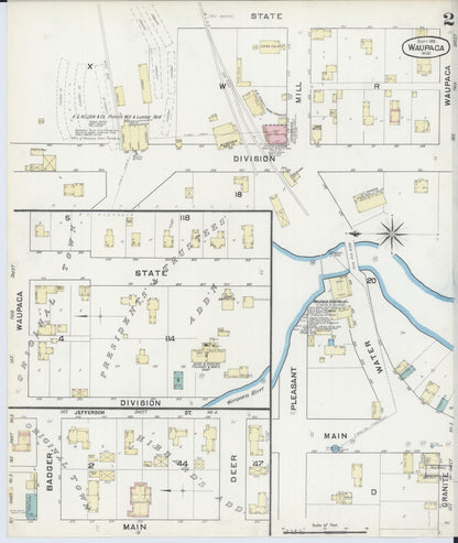 Sanborn Fire Insurance Map from Waupaca, Waupaca County, Wisconsin (1891), Sheet #0002 - Historic Sanborn Fire Insurance Map Print, vintage old map wall art, antique decor, genealogy gift, Wisconsin Wisconsin map