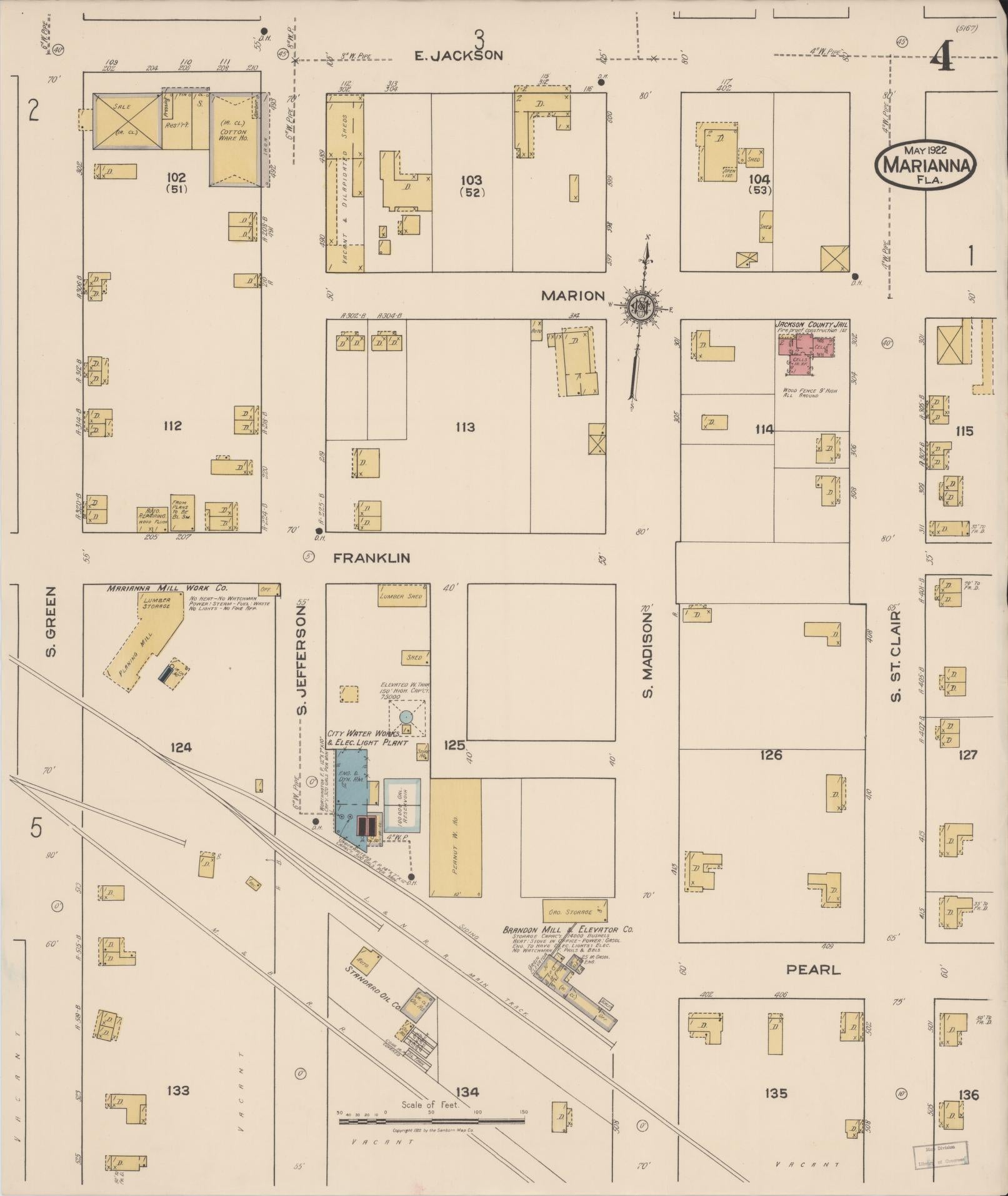Sanborn Fire Insurance Map from Marianna, Jackson County, Florida (1922), Sheet #0004 - Complete Map Set gallery image, historic Sanborn map, vintage wall art, Florida Florida