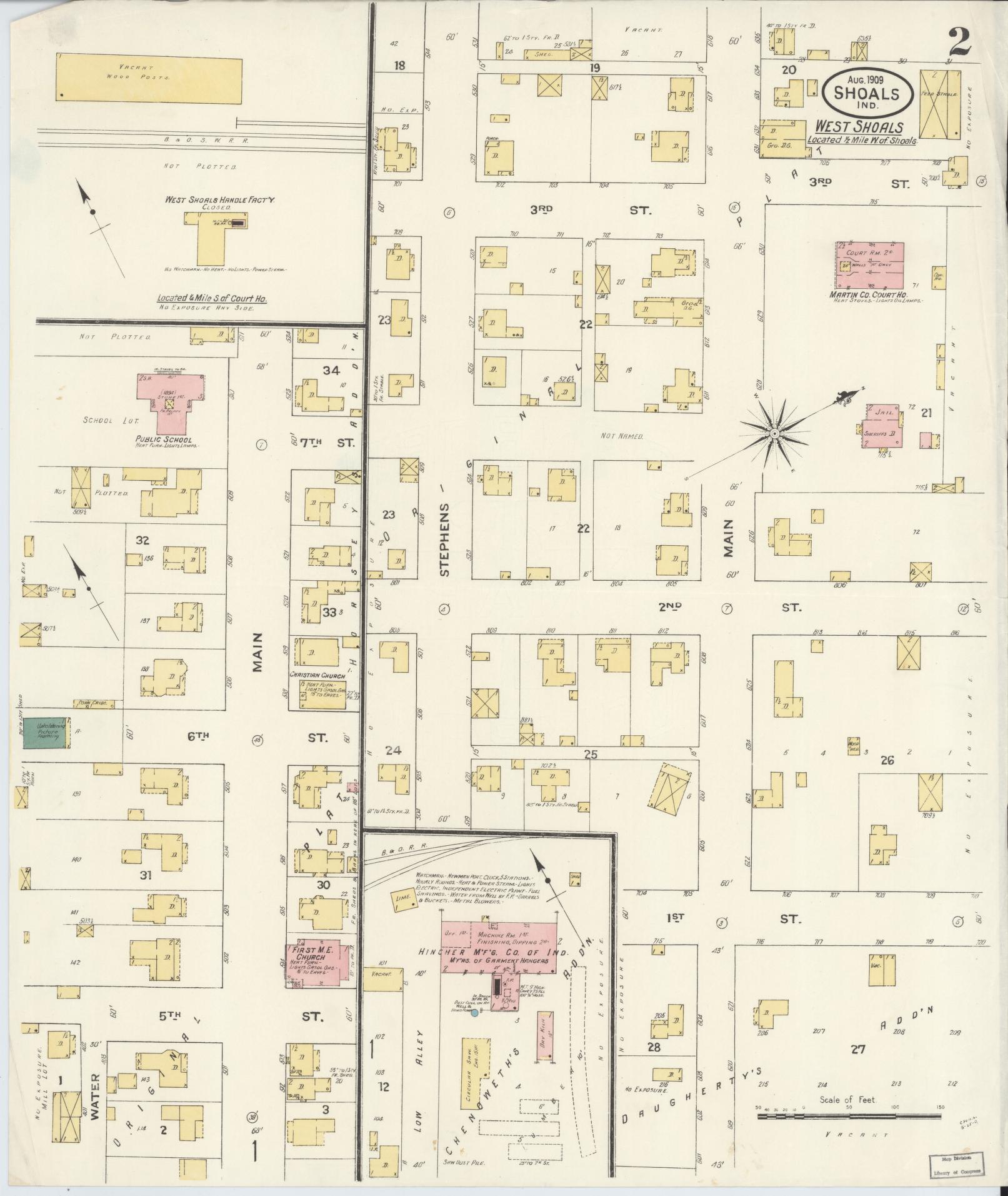Sanborn Fire Insurance Map from Shoals, Martin County, Indiana (1909), Sheet #0002 - Complete Map Set gallery image, historic Sanborn map, vintage wall art, Indiana Indiana